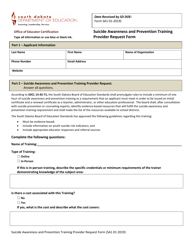Document preview: Form SA1 Suicide Awareness and Prevention Training Provider Request Form - South Dakota
