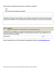 Form SA1 Suicide Awareness and Prevention Training Provider Request Form - South Dakota, Page 2