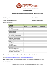 Document preview: Exit Assessment Form - Battelle Developmental Inventory 2nd Edition (Bdi-II) - South Dakota