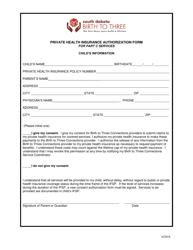 Document preview: Private Health Insurance Authorization Form for Part C Services - South Dakota