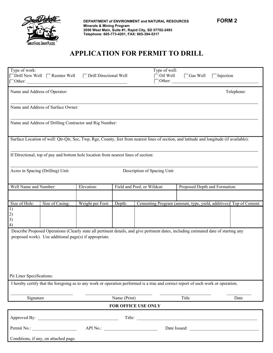 Form 2 Application for Permit to Drill - South Dakota, Page 1