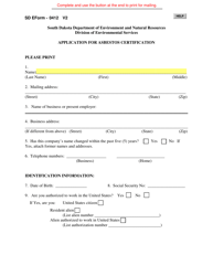 SD Form 0412 Application for Asbestos Certification - South Dakota