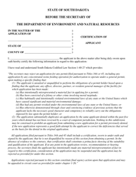 Certification of Applicant - South Dakota