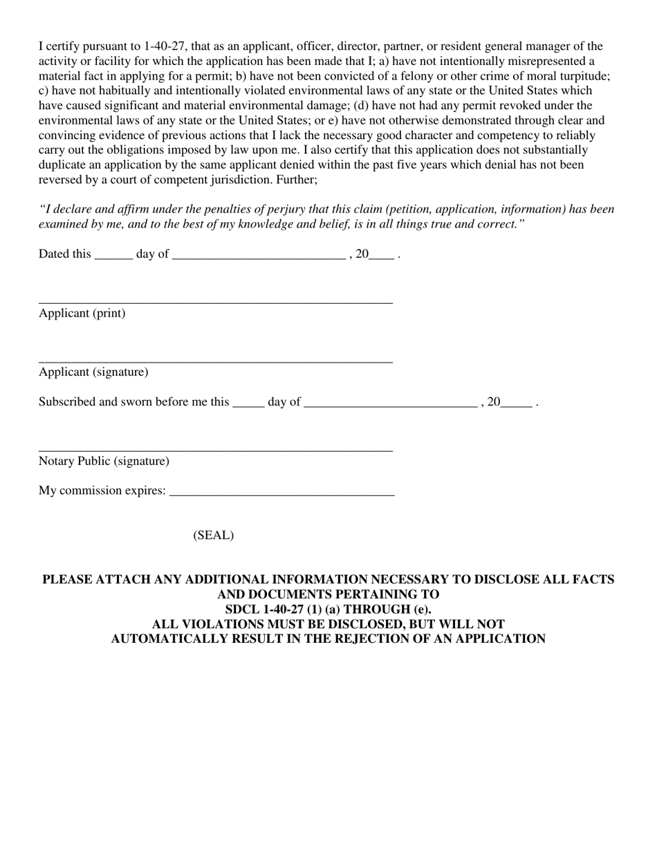 Certification of Applicant - South Dakota, Page 2