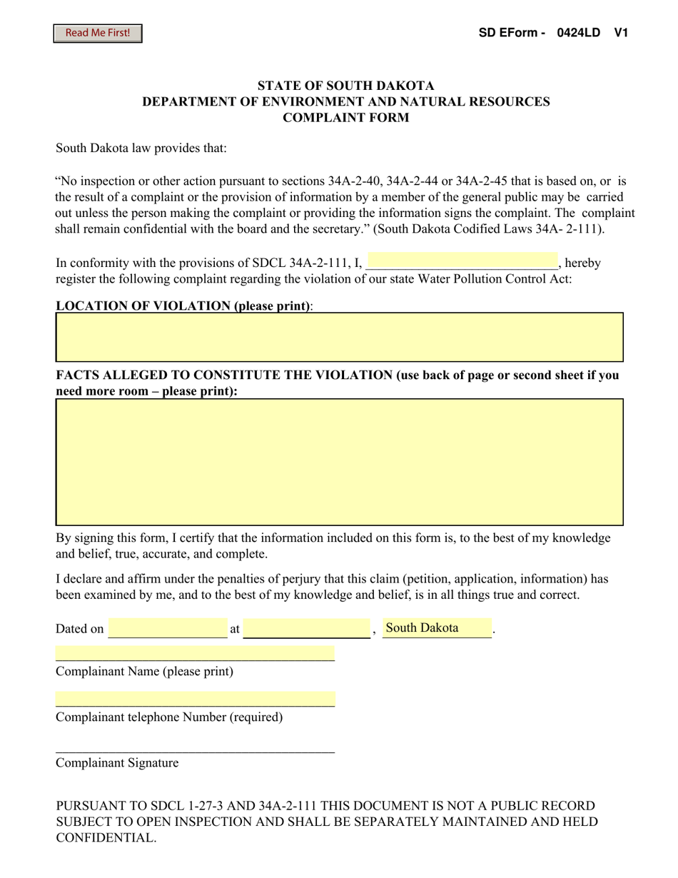 SD Form 0424LD Complaint Form - South Dakota, Page 1