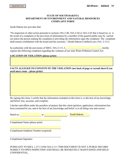 SD Form 0424LD Complaint Form - South Dakota