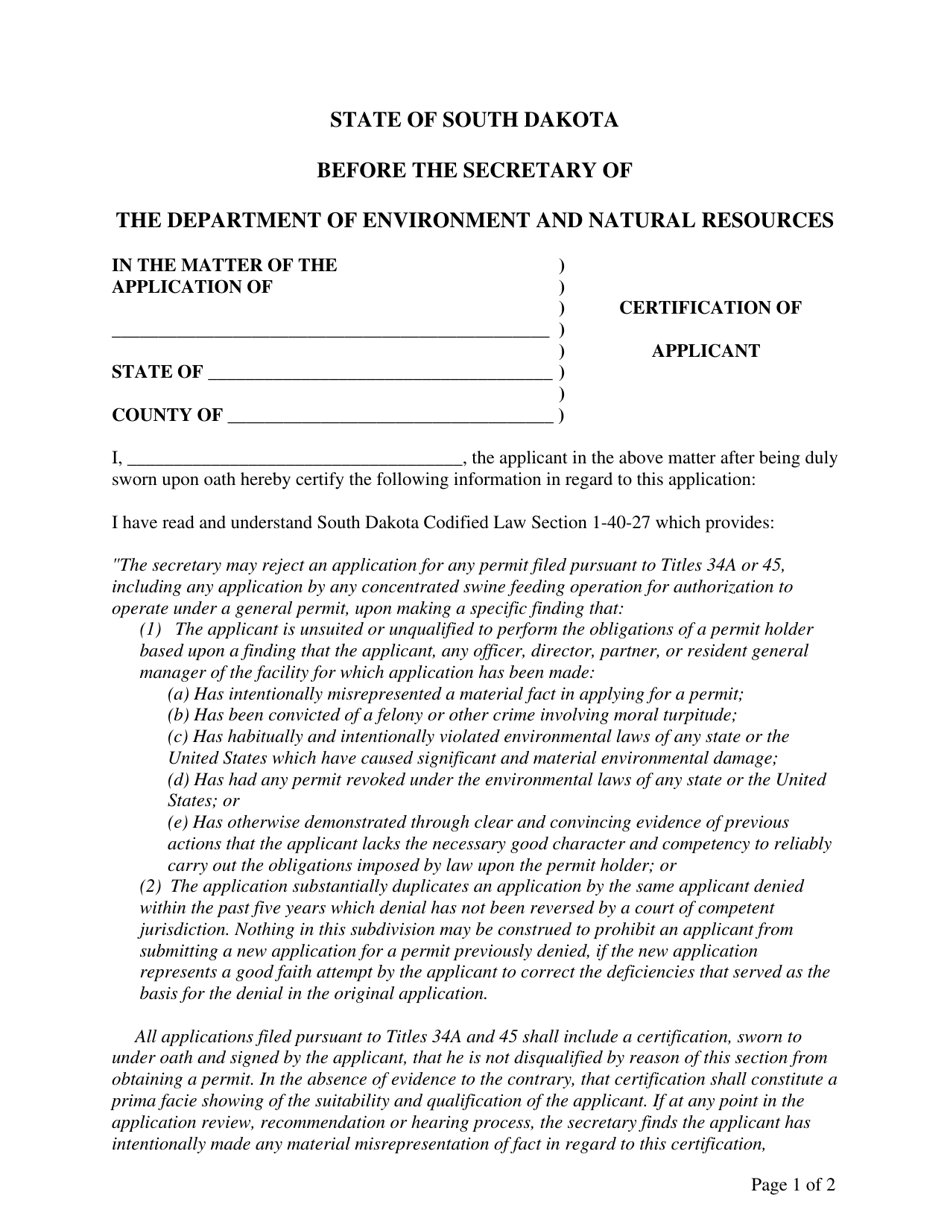 South Dakota Notice Of Intent Noi To Obtain Coverage Under The Swd General Permit For