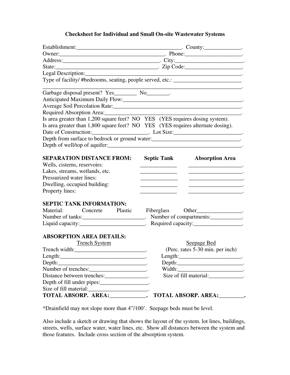 South Dakota Checksheet for Individual and Small on-Site Wastewater ...