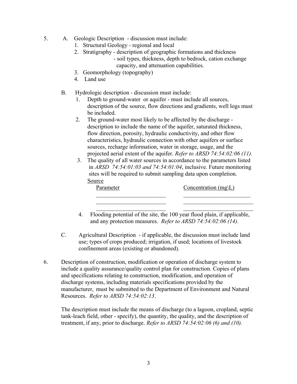 SD Form 0452 Ground Water Discharge Plan Application - South Dakota, Page 3