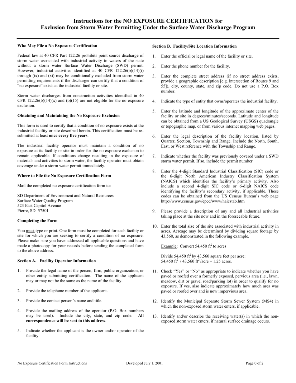 SD Form 1745 No Exposure Certification for Exclusion From Storm Water Permitting Under the Surface Water Discharge Program - South Dakota, Page 5