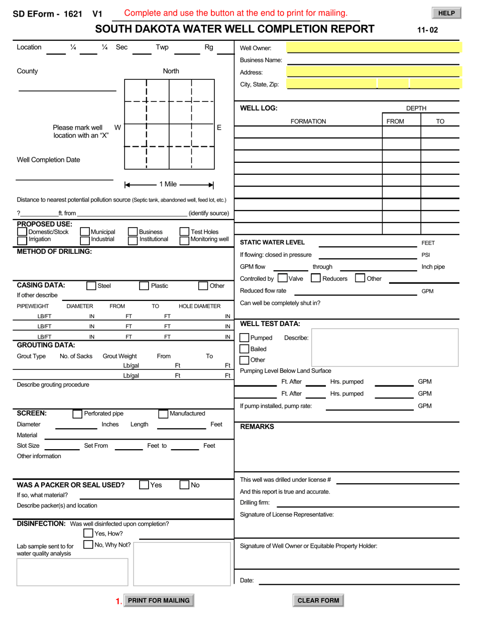 SD Form 1621 - Fill Out, Sign Online and Download Fillable PDF, South ...