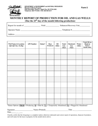Form 5 &quot;Monthly Report of Production for Oil and Gas Wells&quot; - South Dakota