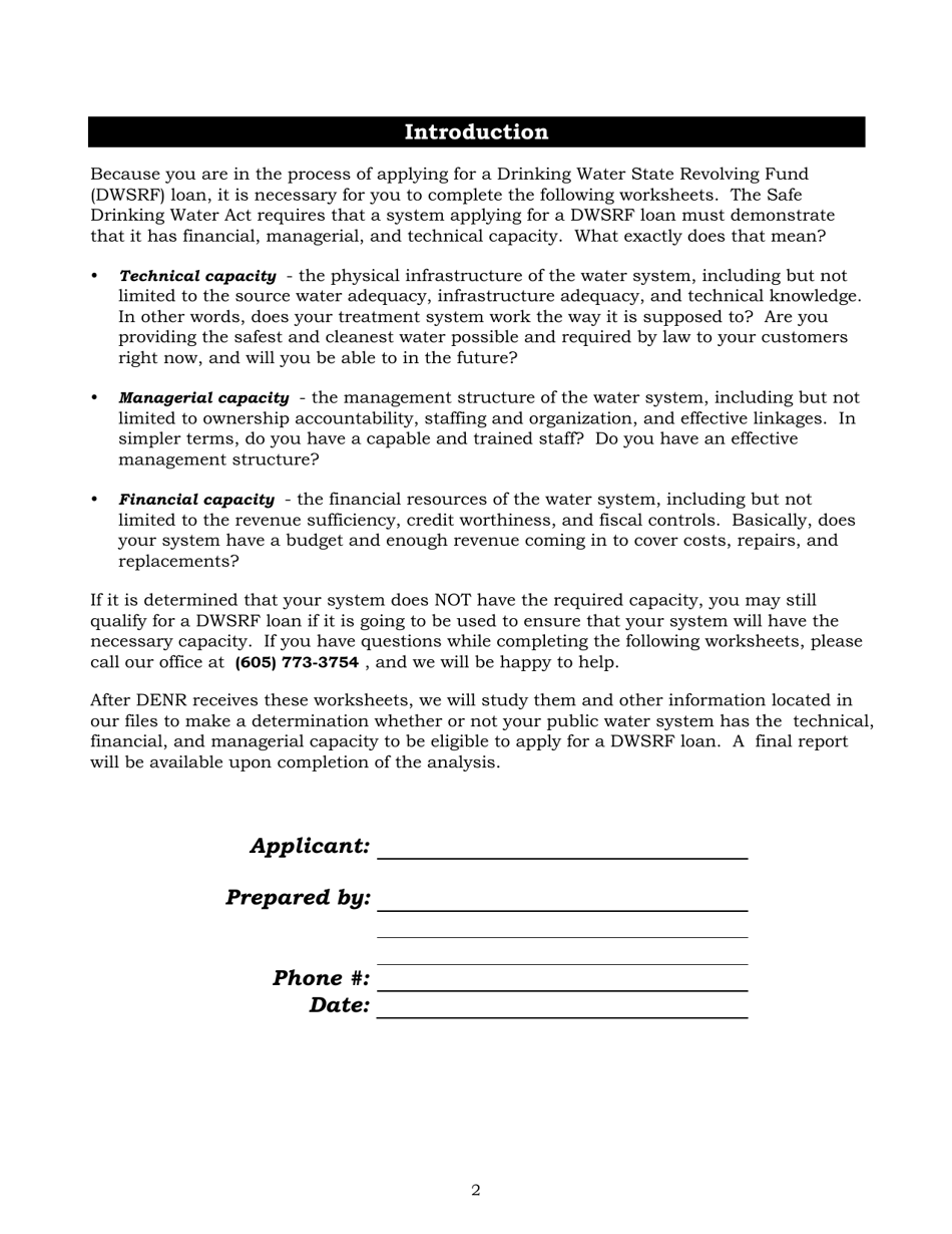 SD Form 0427LD Capacity Assessment Worksheets for Public Water Systems - South Dakota, Page 2