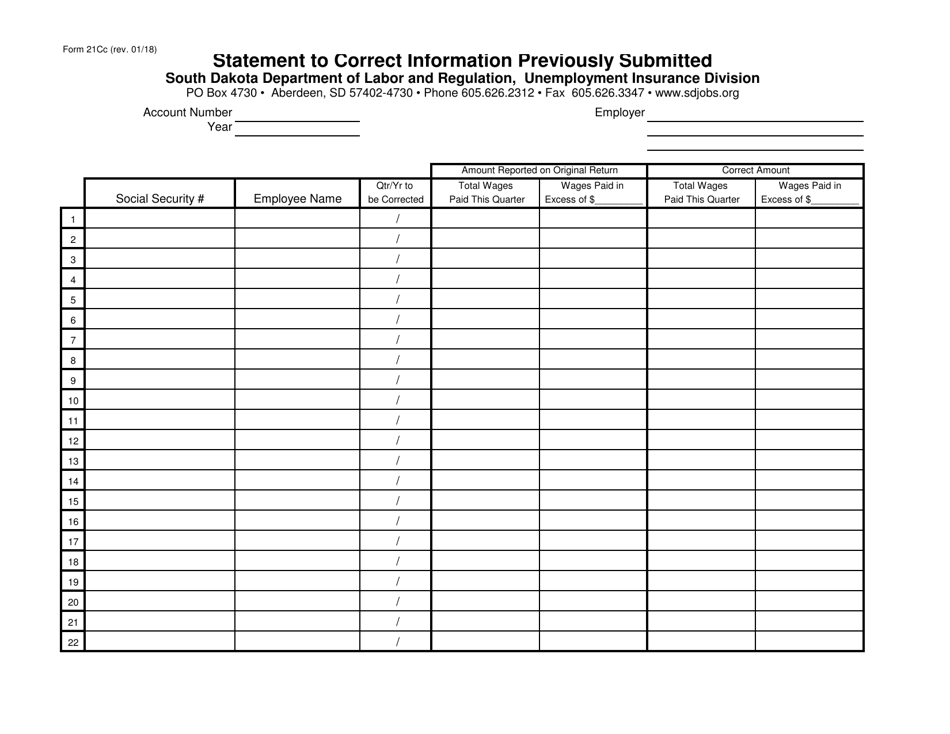 Form 21C Statement to Correct Information Previously Submitted - South Dakota, Page 2