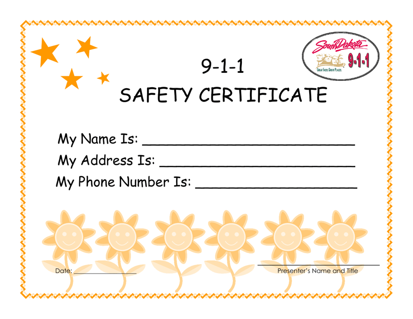 9-1-1 Safety Certificate - South Dakota Download Pdf
