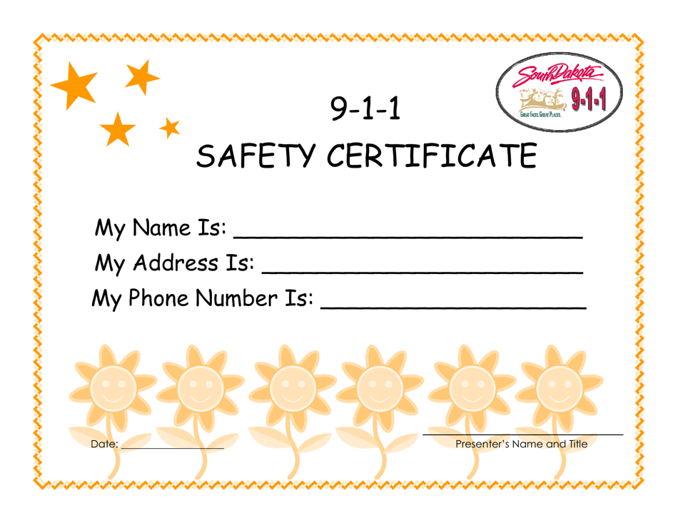 9-1-1 Safety Certificate - South Dakota, Page 1