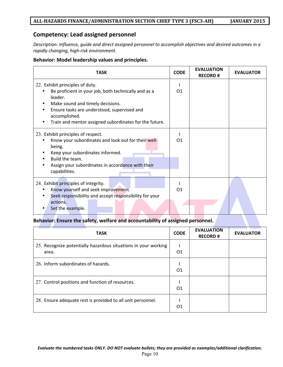 Position Task Book for the Position of Type 3 All-hazards Finance / Administration Section Chief (Fsc3-ah) - South Dakota, Page 10