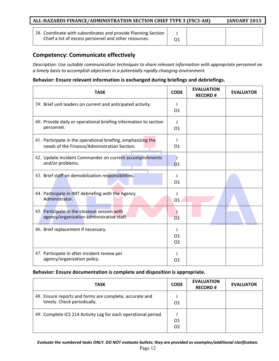 Position Task Book for the Position of Type 3 All-hazards Finance / Administration Section Chief (Fsc3-ah) - South Dakota, Page 12