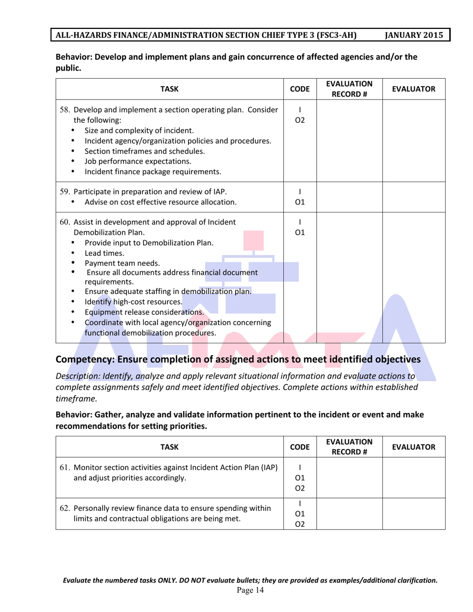 Position Task Book for the Position of Type 3 All-hazards Finance / Administration Section Chief (Fsc3-ah) - South Dakota, Page 14