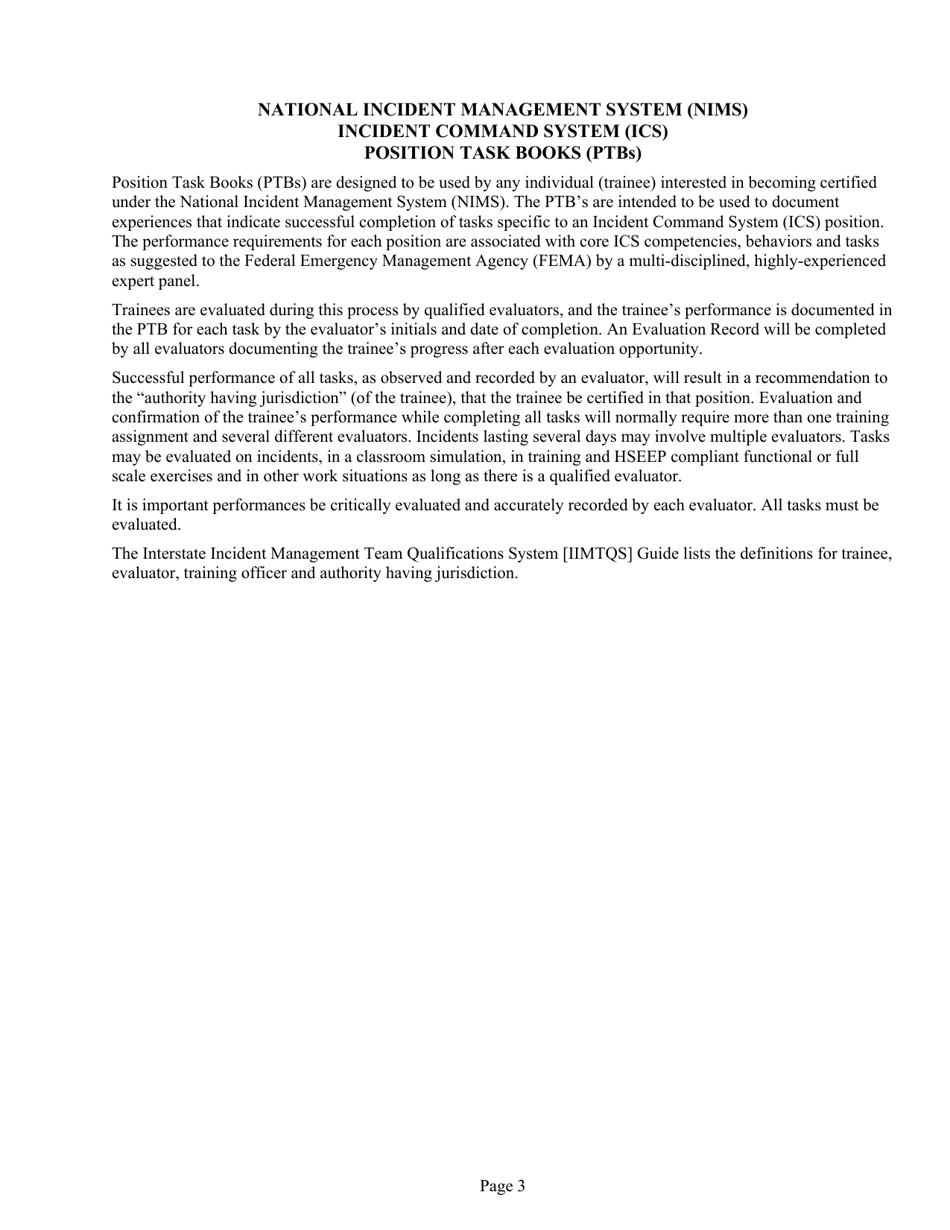 Position Task Book for the Position of Type 3 All-hazards Finance / Administration Section Chief (Fsc3-ah) - South Dakota, Page 3