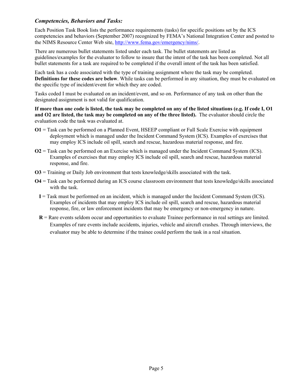 Position Task Book for the Position of Type 3 All-hazards Finance / Administration Section Chief (Fsc3-ah) - South Dakota, Page 5