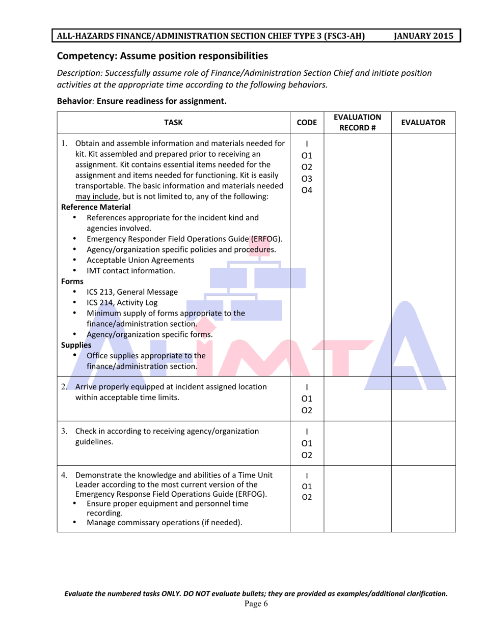 Position Task Book for the Position of Type 3 All-hazards Finance / Administration Section Chief (Fsc3-ah) - South Dakota, Page 6