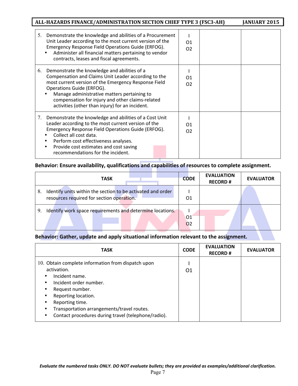 Position Task Book for the Position of Type 3 All-hazards Finance / Administration Section Chief (Fsc3-ah) - South Dakota, Page 7