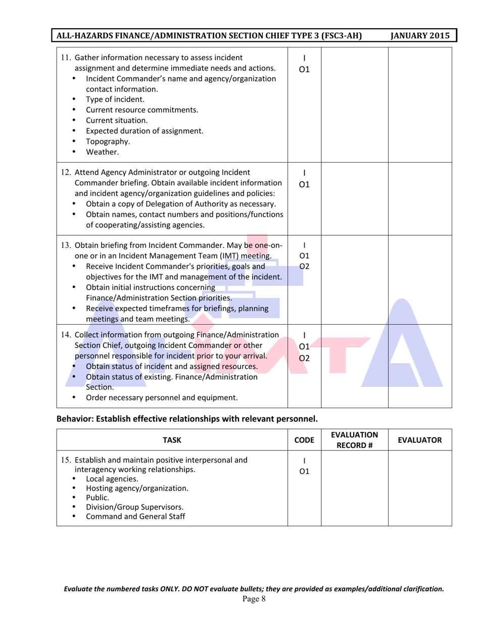 Position Task Book for the Position of Type 3 All-hazards Finance / Administration Section Chief (Fsc3-ah) - South Dakota, Page 8