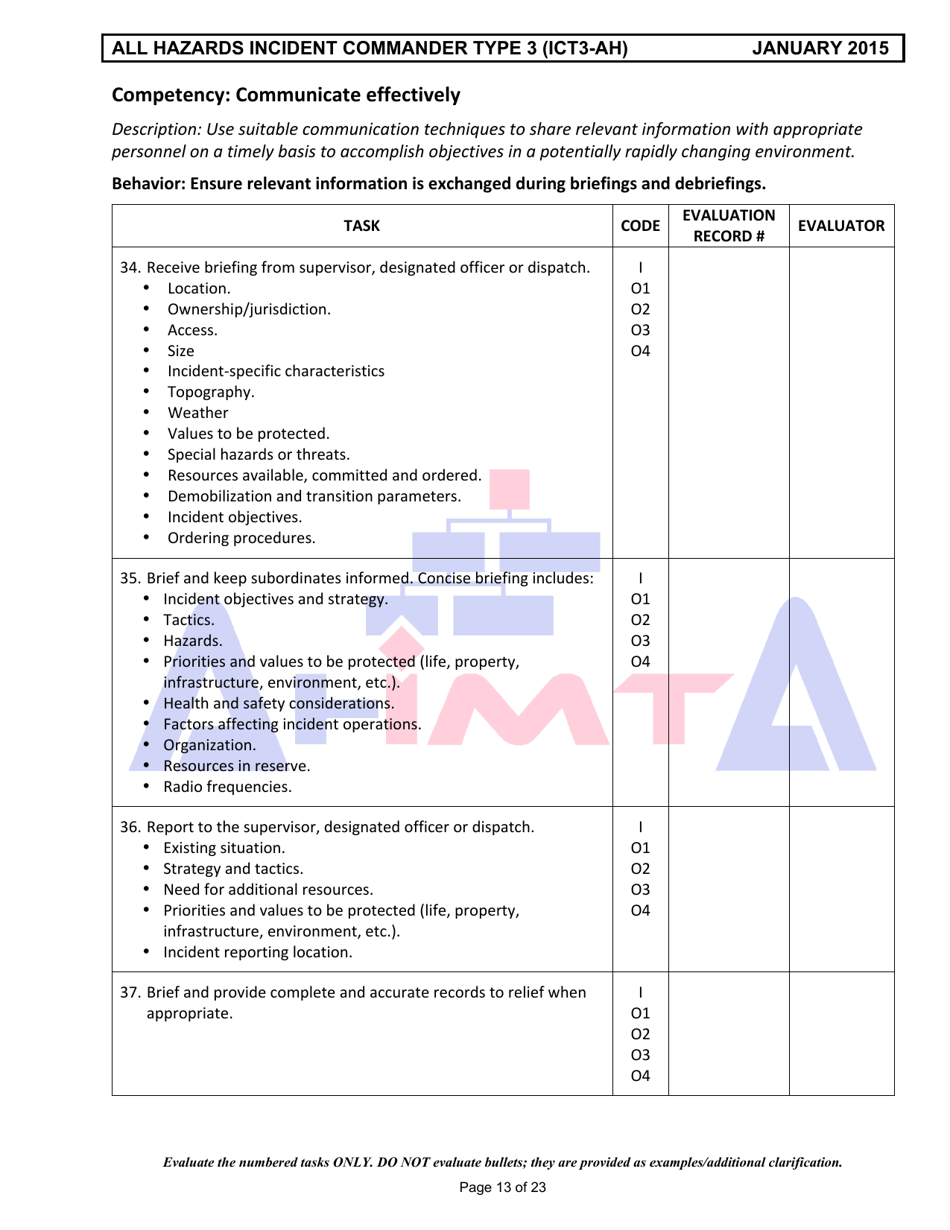 Position Task Book for the Position of Type 3 All-hazards Incident Commander (Ict3-ah) - Colorado, Page 13