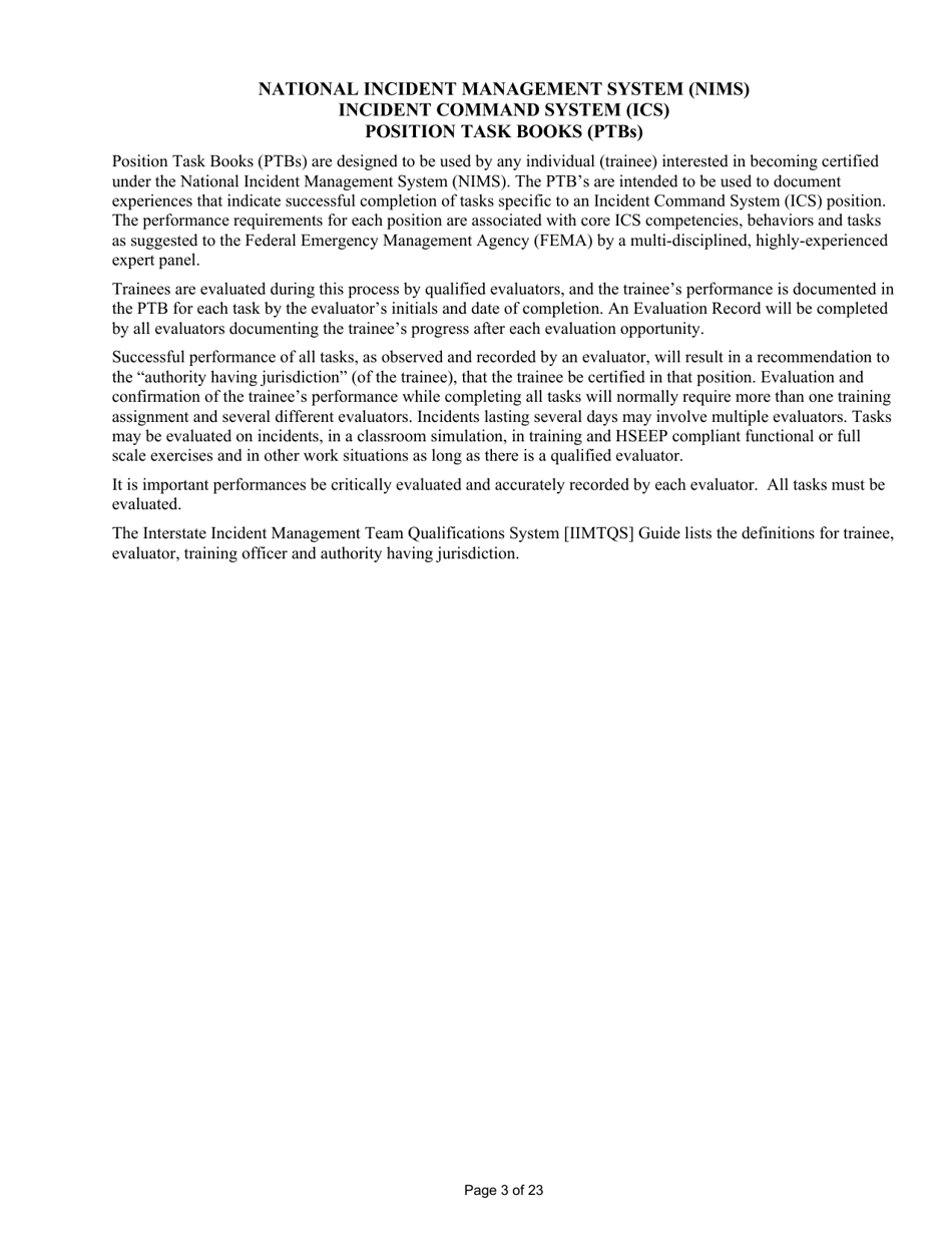 Position Task Book for the Position of Type 3 All-hazards Incident Commander (Ict3-ah) - Colorado, Page 3
