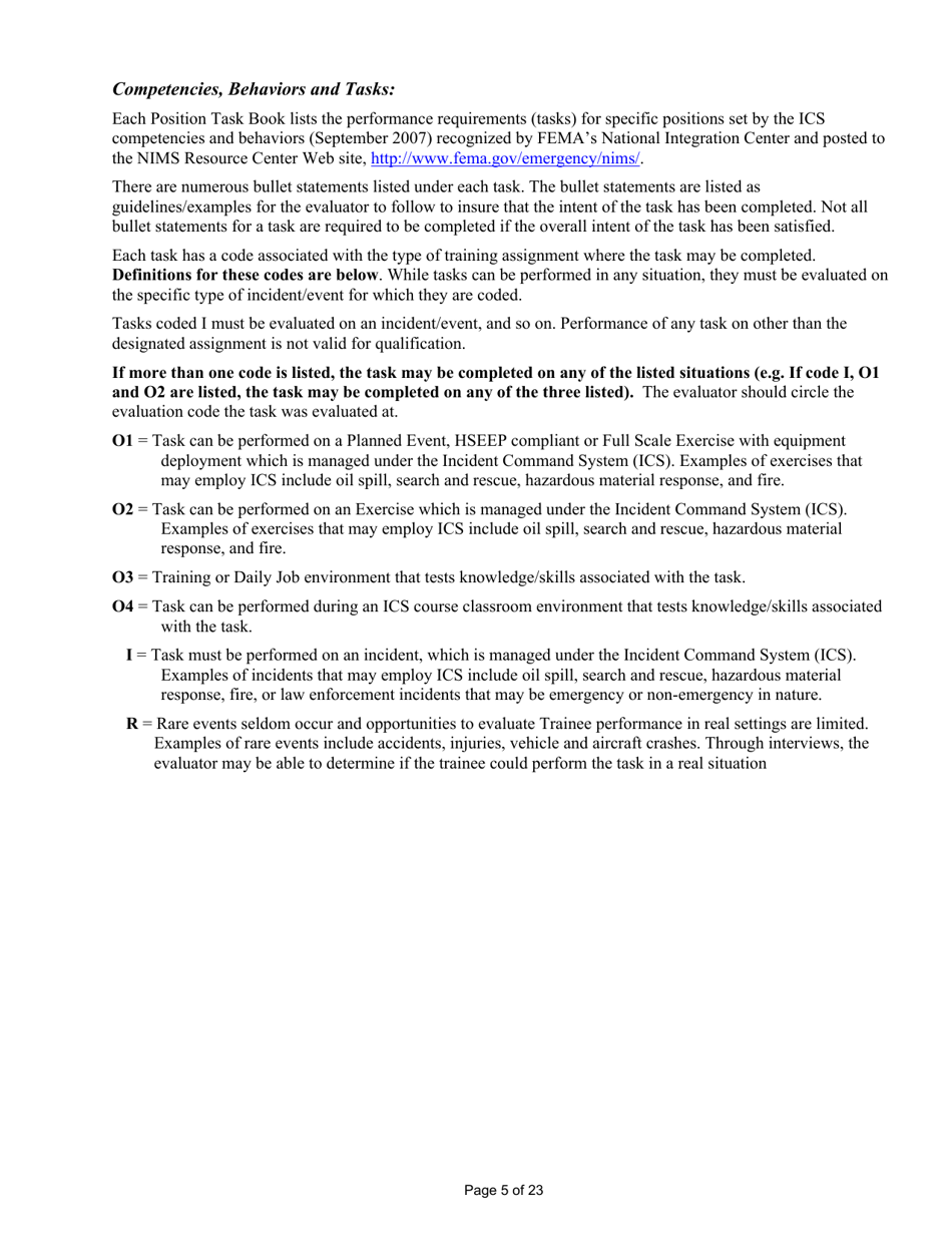 Position Task Book for the Position of Type 3 All-hazards Incident Commander (Ict3-ah) - Colorado, Page 5