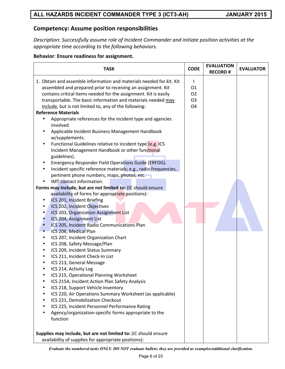 Position Task Book for the Position of Type 3 All-hazards Incident Commander (Ict3-ah) - Colorado, Page 6