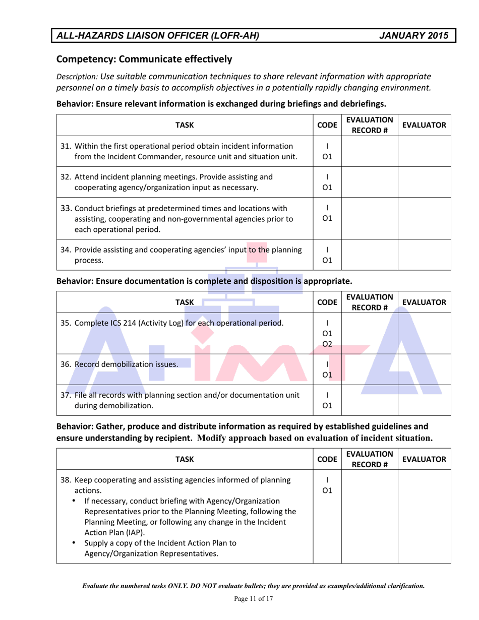 Position Task Book for the Position of All-hazards Liaison Officer (Lofr-Ah) - Colorado, Page 11