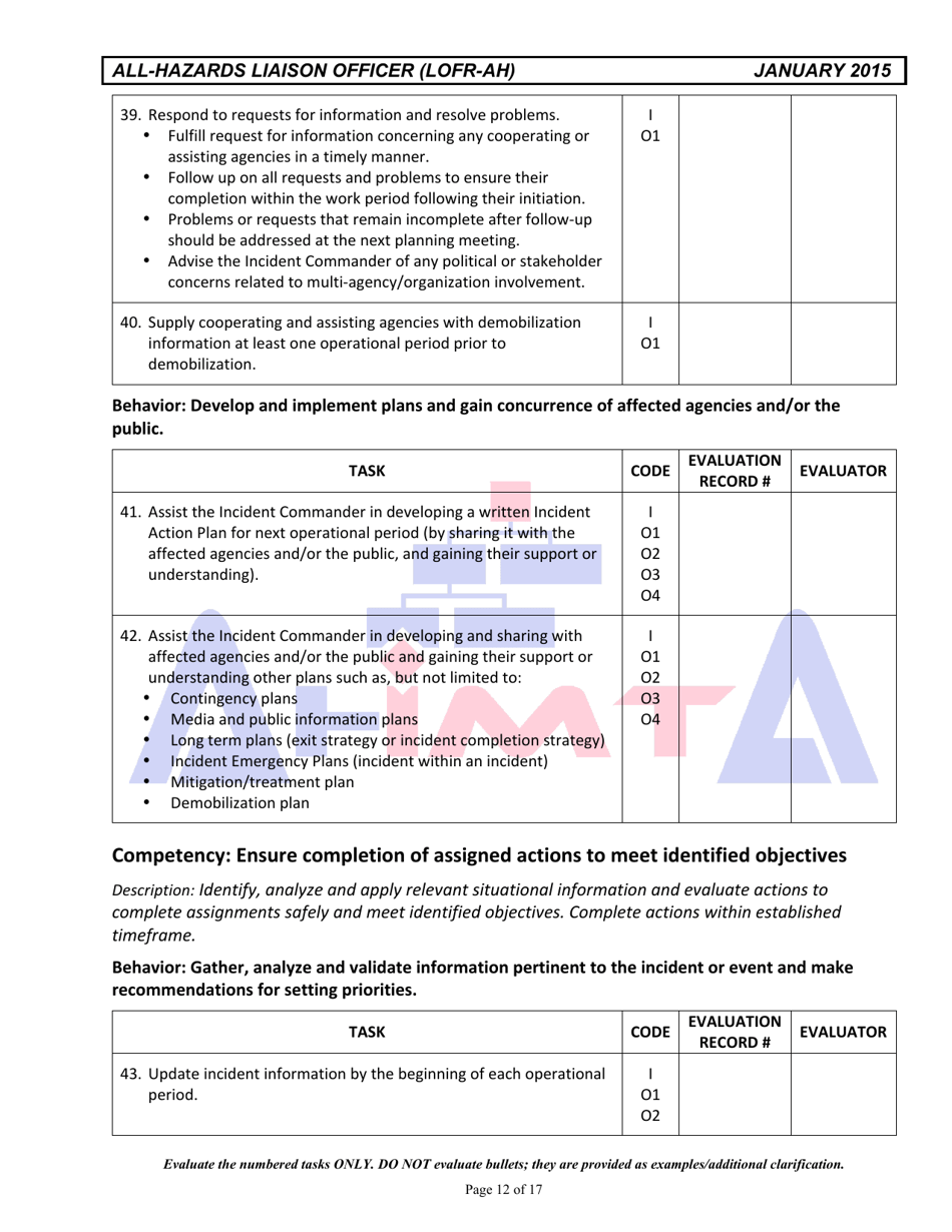 Position Task Book for the Position of All-hazards Liaison Officer (Lofr-Ah) - Colorado, Page 12