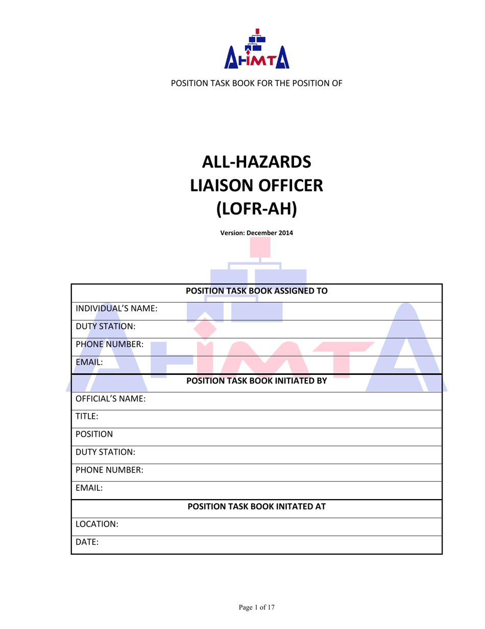 Position Task Book for the Position of All-hazards Liaison Officer (Lofr-Ah) - Colorado, Page 1