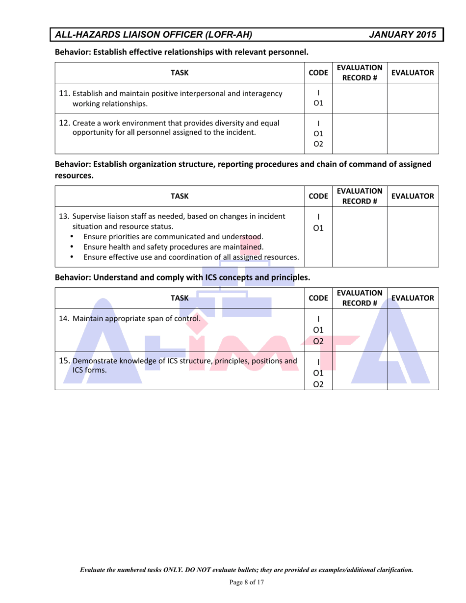 Position Task Book for the Position of All-hazards Liaison Officer (Lofr-Ah) - Colorado, Page 8