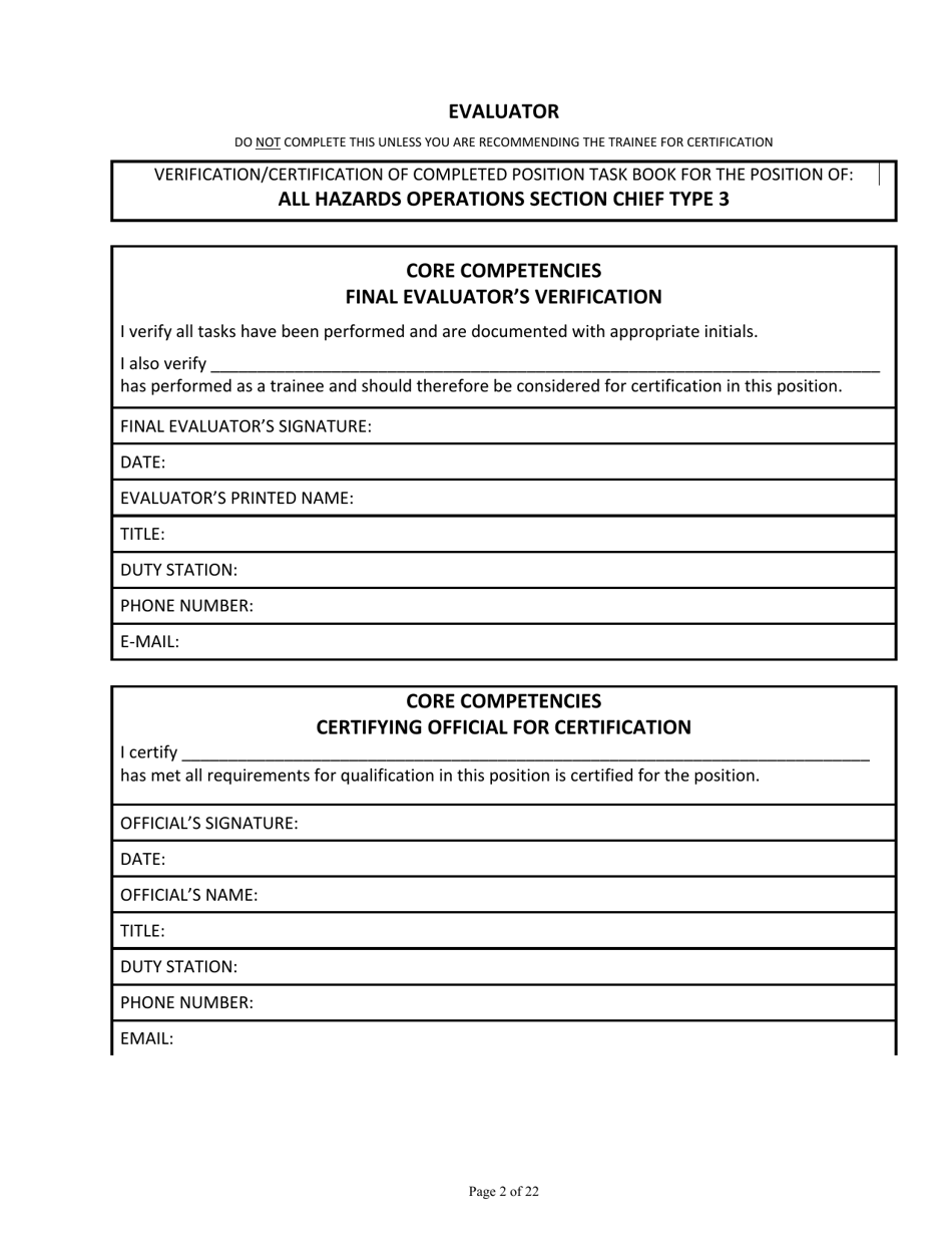 Position Task Book for the Position of Type 3 All-hazards Operations Section Chief (Osc3-ah) - Colorado, Page 2