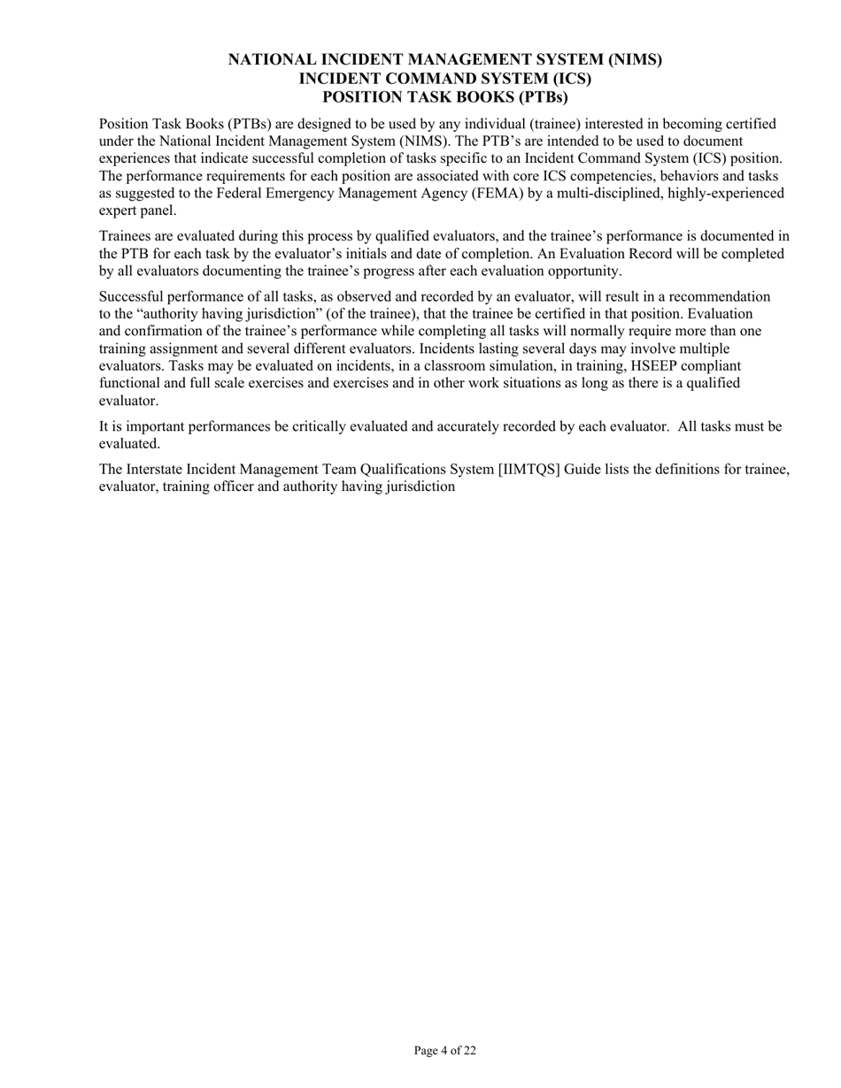 Position Task Book for the Position of Type 3 All-hazards Operations Section Chief (Osc3-ah) - Colorado, Page 4