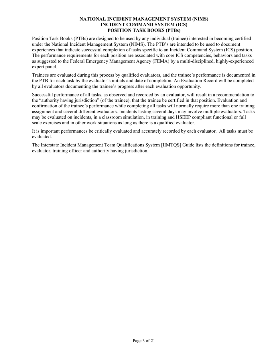 Position Task Book for the Position of Type 3 All-hazards Planning Section Chief (Psc3-ah) - Colorado, Page 3