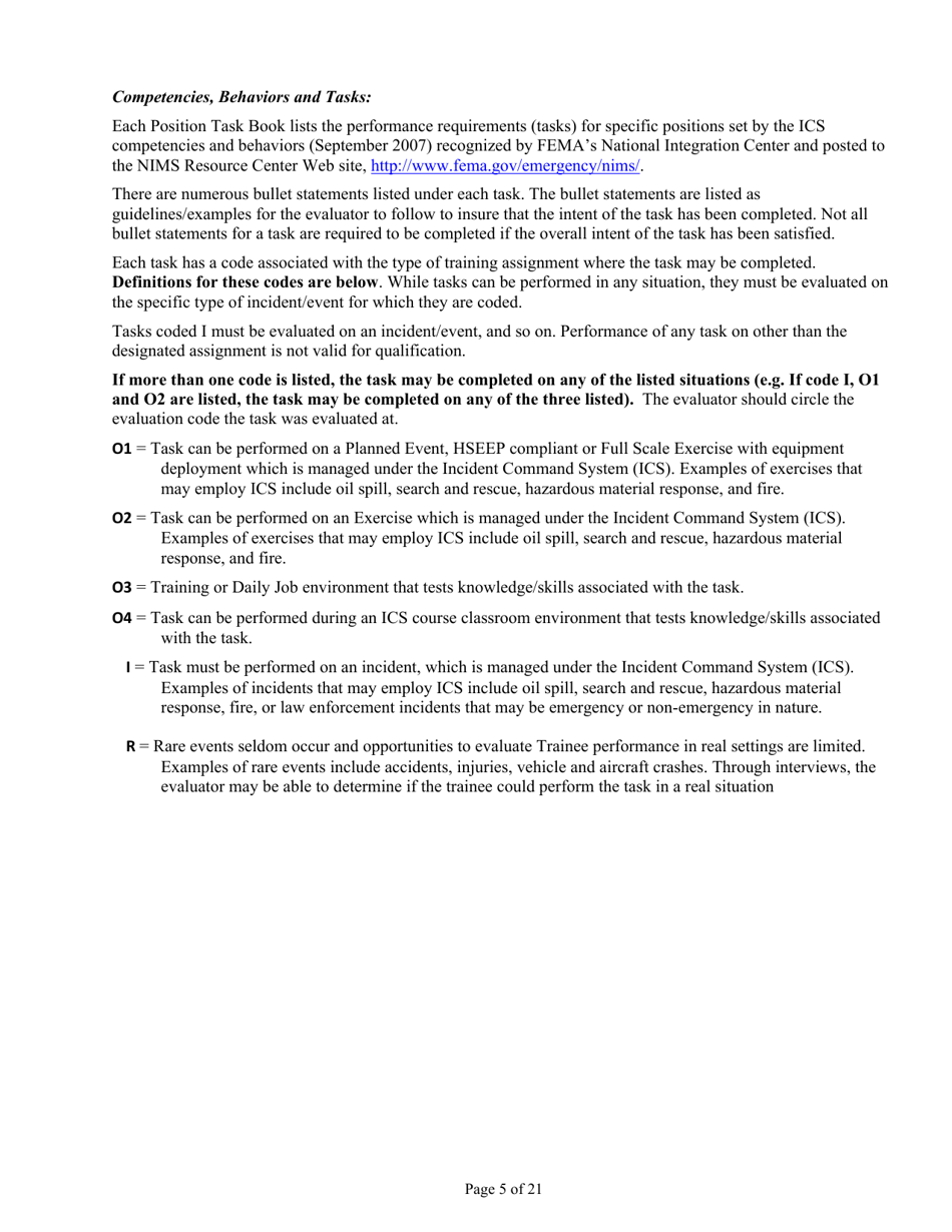 Position Task Book for the Position of Type 3 All-hazards Planning Section Chief (Psc3-ah) - Colorado, Page 5