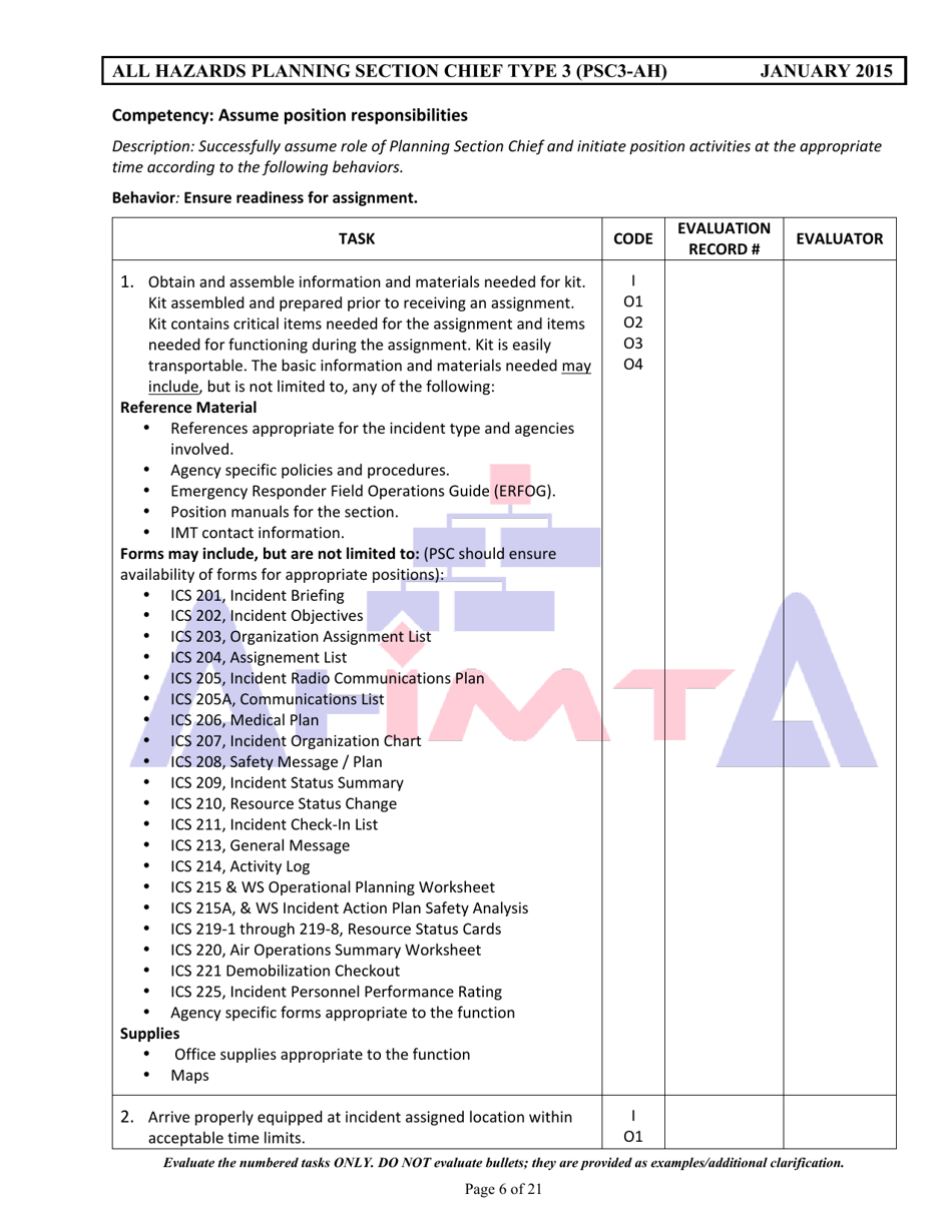 Position Task Book for the Position of Type 3 All-hazards Planning Section Chief (Psc3-ah) - Colorado, Page 6