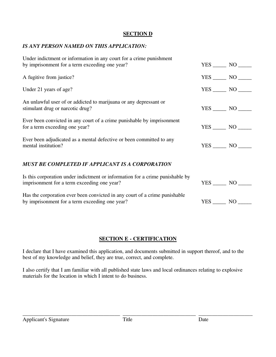Application for Permit to Purchase, Use, Transport, Sell or Manufacture Explosives - South Dakota, Page 3