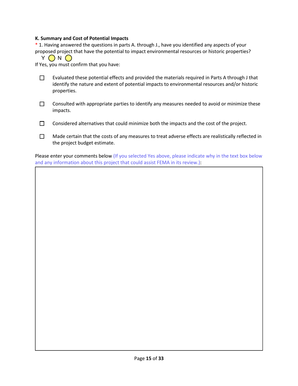 SD Form 2350 South Dakota Hazard Mitigation Application Part II - Environmental / Historic Preservation Questionnaire - South Dakota, Page 15