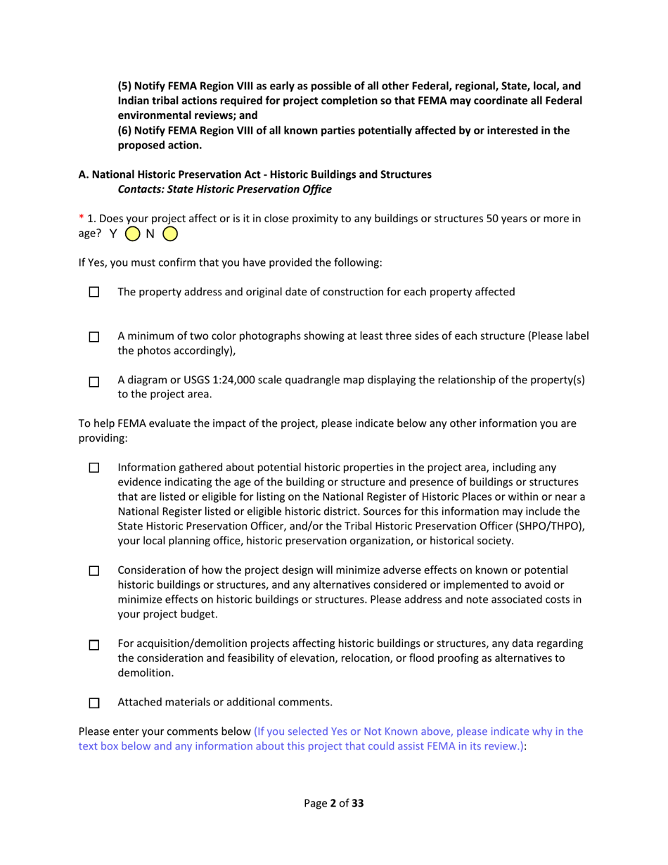 SD Form 2350 South Dakota Hazard Mitigation Application Part II - Environmental / Historic Preservation Questionnaire - South Dakota, Page 2