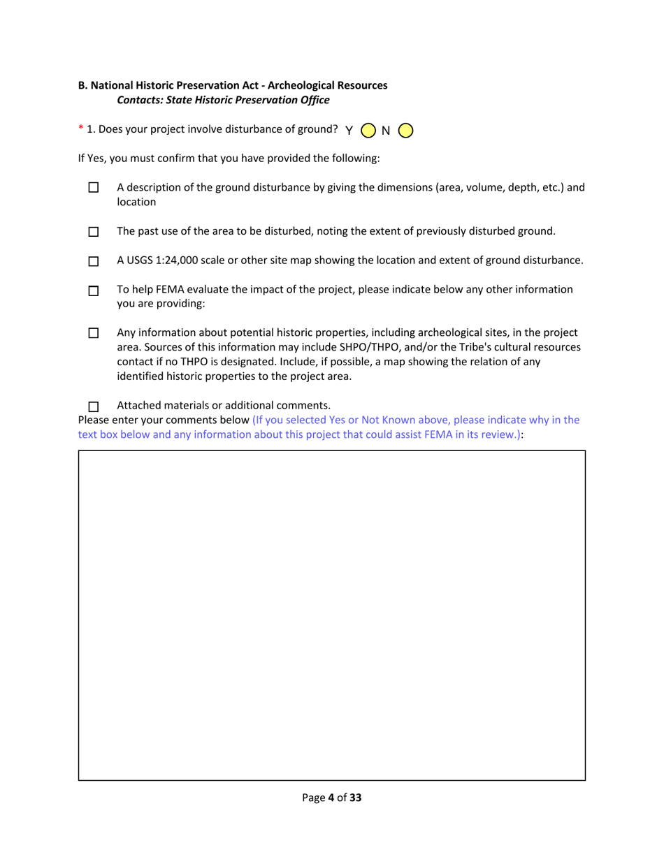 SD Form 2350 South Dakota Hazard Mitigation Application Part II - Environmental / Historic Preservation Questionnaire - South Dakota, Page 4