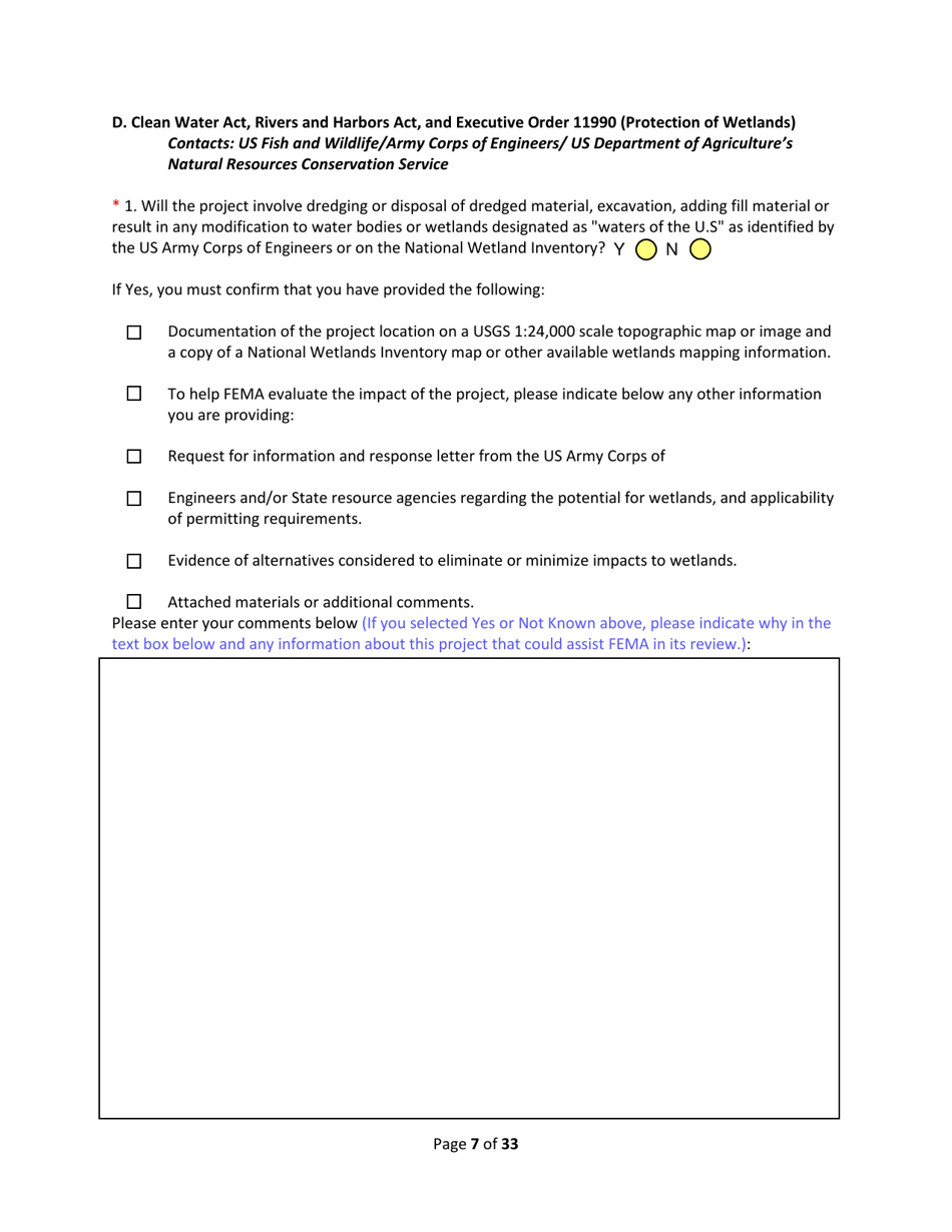 SD Form 2350 South Dakota Hazard Mitigation Application Part II - Environmental / Historic Preservation Questionnaire - South Dakota, Page 7