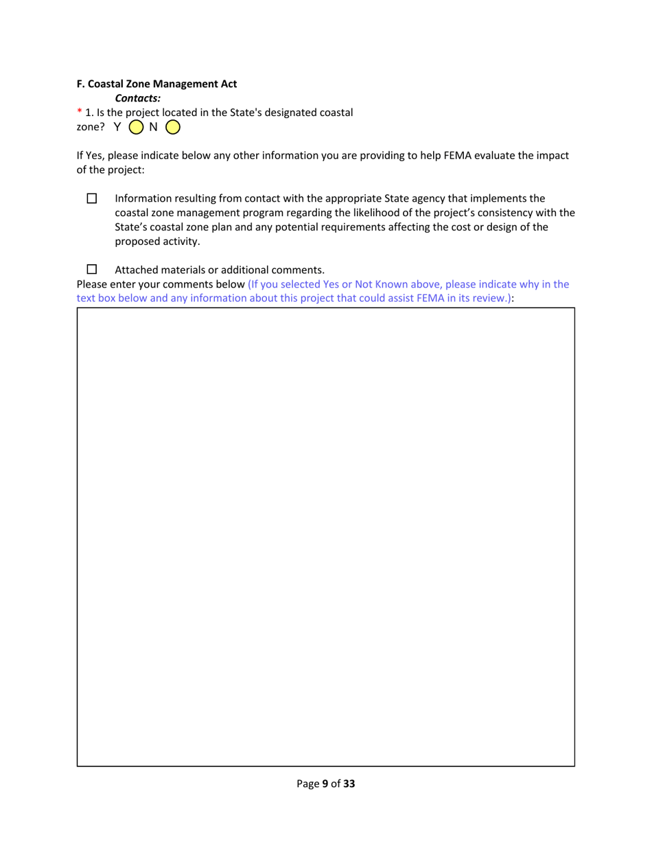 SD Form 2350 South Dakota Hazard Mitigation Application Part II - Environmental / Historic Preservation Questionnaire - South Dakota, Page 9