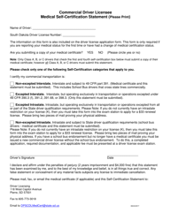 &quot;Commercial Driver Licensee Medical Self-certification Statement Form&quot; - South Dakota