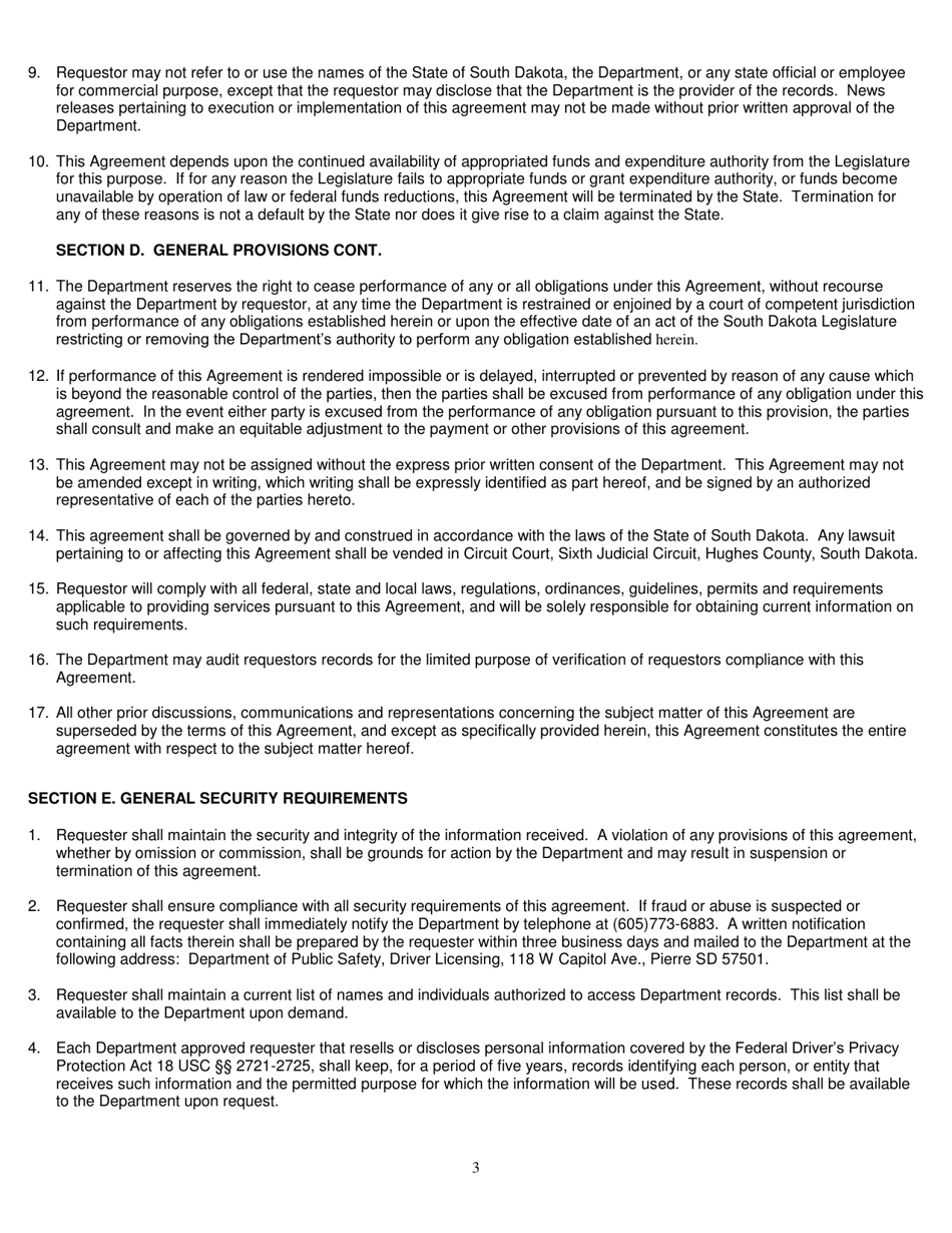 Request to Obtain South Dakota Abstract of Drivers Operating Record - South Dakota, Page 3