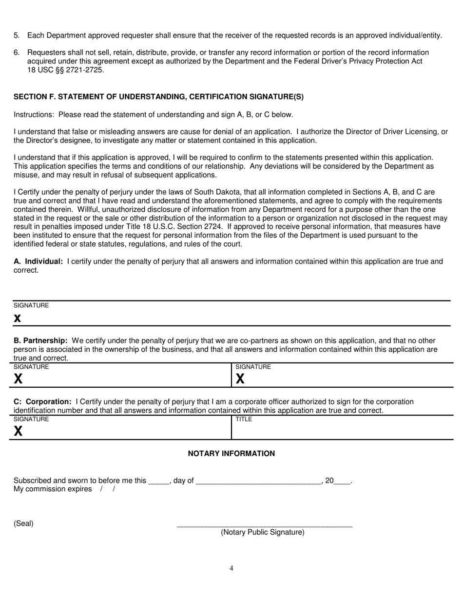 Request to Obtain South Dakota Abstract of Drivers Operating Record - South Dakota, Page 4